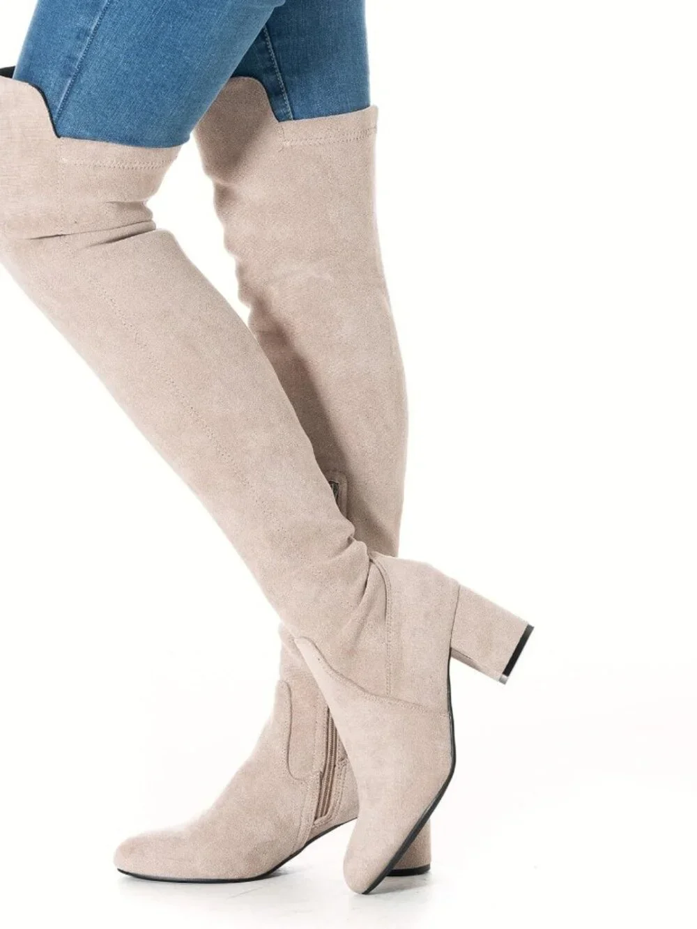Stylish Thigh High Suede Black Over the Knee Boots, Chunky 2